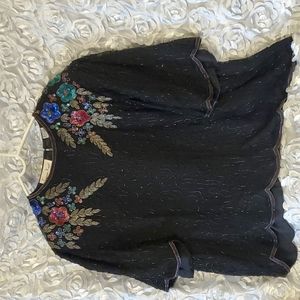 Laurence Kozar 3X BLACK WITH FLOWERS 100 % silk. Rayon lining.